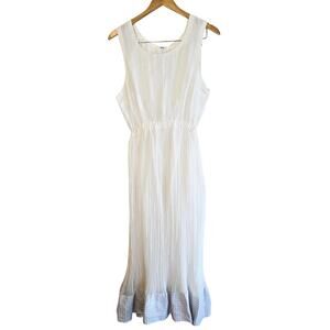 Size M – 1960s White Grecian Maxi Dress w/ Silver Ribbon Hem